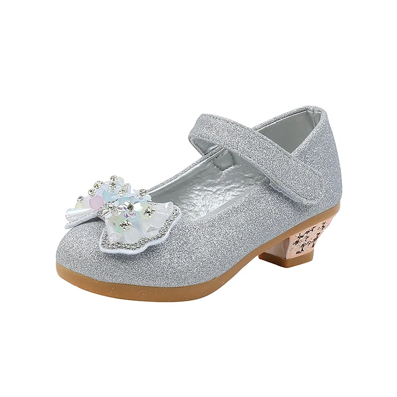 Children's Leather Shoes Spring Autumn Versatile Girls High Heels for Princess Party Fashion Sweet Bowtie Kid Causal Dress Shoes 2