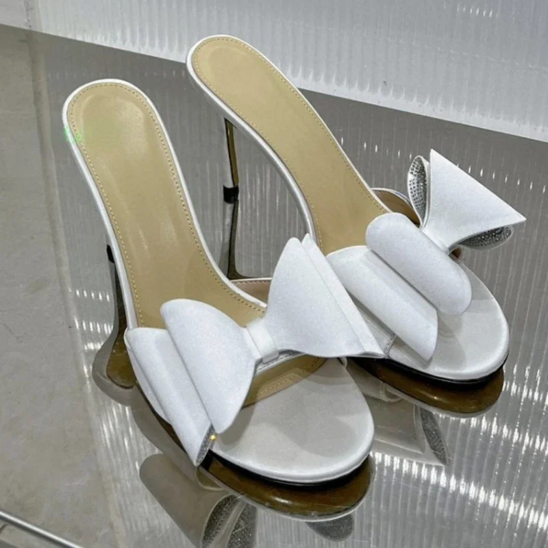 Women's Slippers Europe and America 2024 Spring/Summer New Fashion Diamond Bow High Heel Elegant Sexy Slim Heel Open Toe Sandals