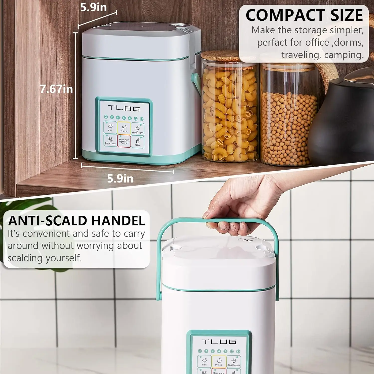 Rice Cooker 2.5 Cups Uncooked, Healthy Ceramic Coating Portable Rice Cooker, 1.2L Travel Rice Cooker Small for 1-3 People, 3