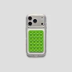 Transparent TPU Shockproof 3D Suction Cup Stand Phone Case - iPhone 16 Pro (Green)