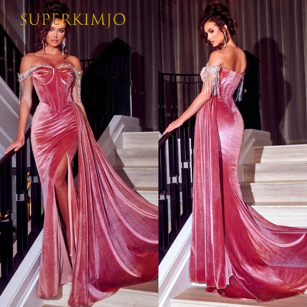 

Вечерние платья SuperKimJo с бахромой и бисером для женщин вельветовые розовые элегантные официальные платья