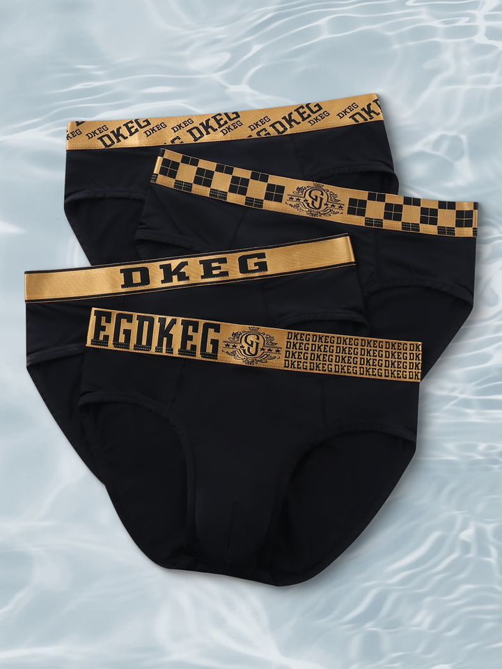 DKEG light black gold men's ice silk briefs boys anti-bacterial crotch shorts head 4 combination