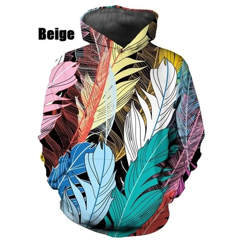 Sudadera con capucha de plumas con estampado 3D para hombre, sudadera con patrón colorido, moda informal de otoño, jerséis de gran tamaño, ropa de calle de manga larga