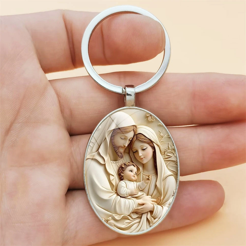 1pc Retro Virgin Mary Alloy key chains Religious Time Gem Pendant Suitable For Car Keys and Backpack Pendant Gift