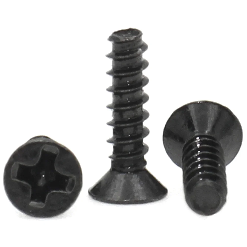 Black Carbon Steel Mini Screw 100pcs M1 M1.2 M2 M2.3 M2.6 M3 M4 M5 Cross Recessed Countersunk Head Self-tapping Screw self tapping screw,tapping screws