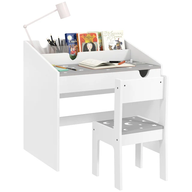 Aiyaplay Ensemble bureau et chaises pour enfants +3 ans avec tiroir amovible et compartiment gris et blanc 1