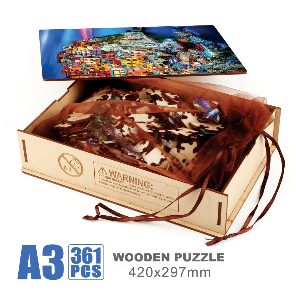 Cinque Terre Wooden Jigsaw Puzzle Toys Travel Souvenir Wood Puzzles For Children Montessori Games Wholesale Secret Puzzle Boxes 5