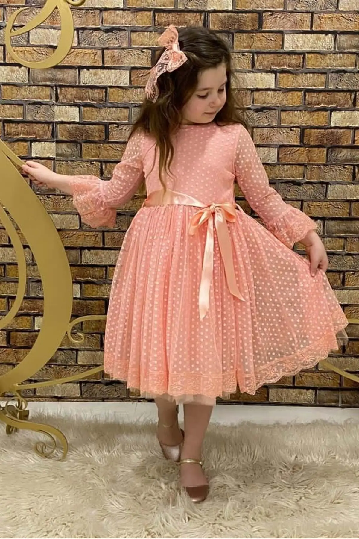 

Colorful French Lace Buckle Girl Dress Woven 100% Cotton Pink Pocket Free Belted Clothing
