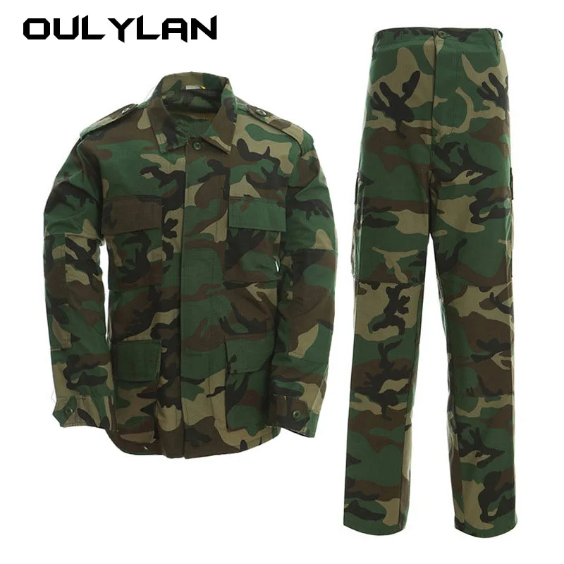 Oulylan Jungle Outdoor Camouflage Uniform Tactical Uniform Combat Hunting Suit BDU Training Jacket and Pant Suit