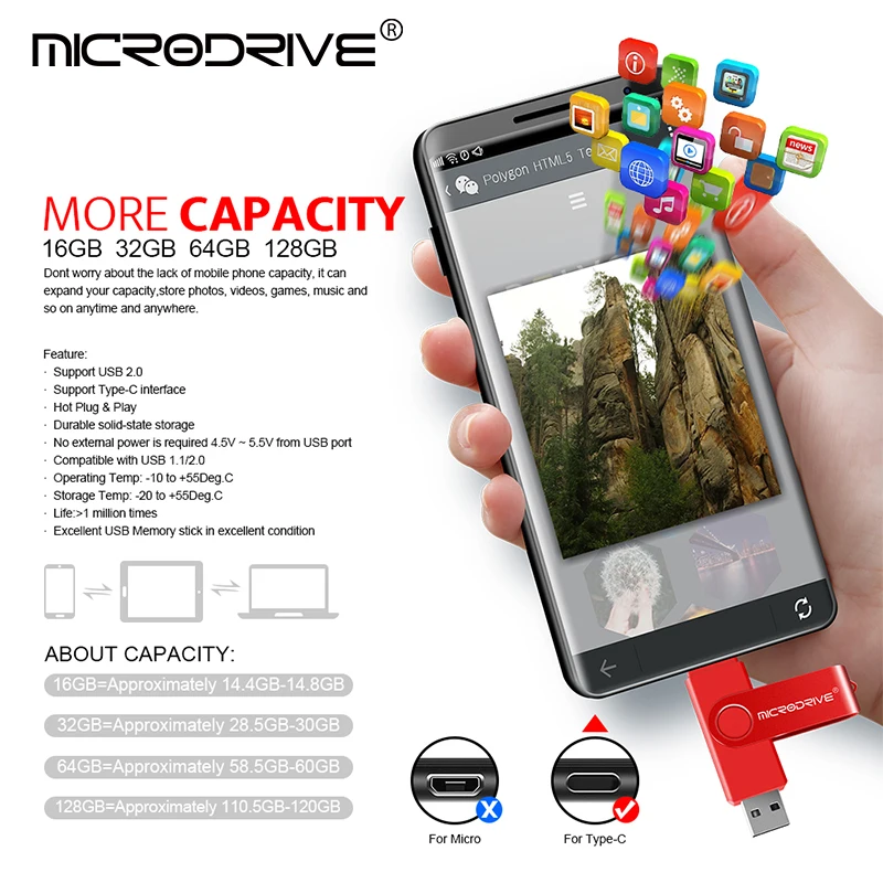 OTG 2 IN 1 Pendrive 128GB 64GB 32GB 16GB USB2.0 Memory Disk Application Type-C USB Key Flash Stick usb flash drive,flash drive,type c pendrive