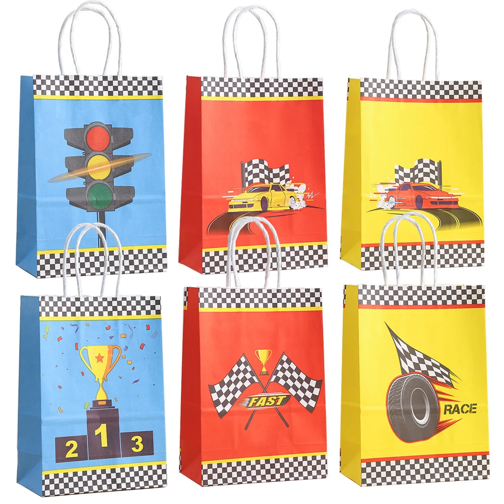 Sacchetti Per Bomboniere Per Auto Da Corsa Per Bambini Sacchetti Regalo Per Caramelle Di Carta Con Manici Bandiera Per Auto Festa Di Compleanno Baby S