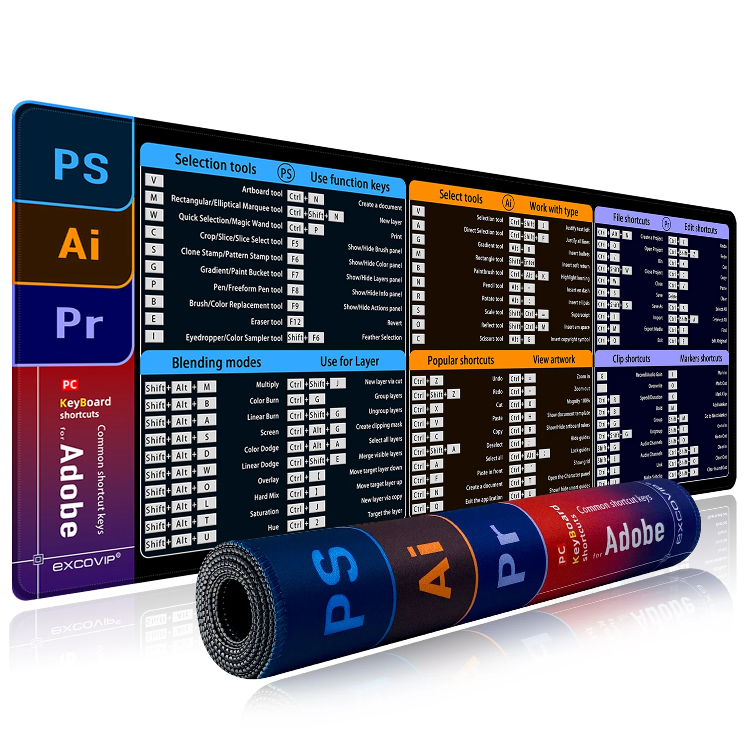 EXCO-Shortcuts-Mouse-Pad-Large-Extended-for-Ps-Ai-Pr-Final-Software-Big ...