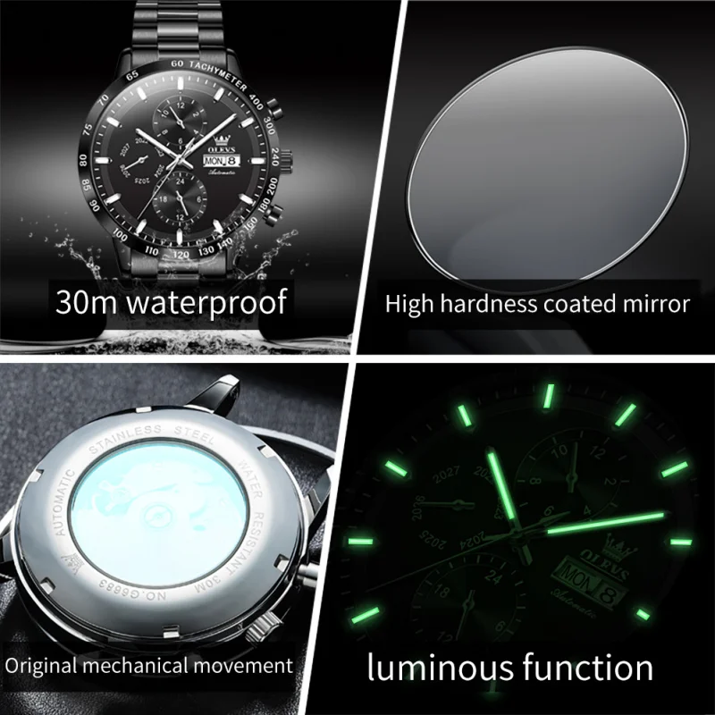 OLEVS 6683 Men's Watch Stainless Steel Waterproof Automatic Mechanical