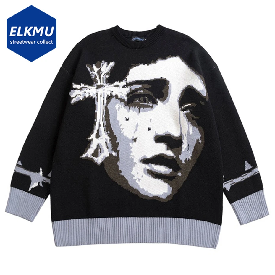 

Gothic Punk Sweater Cross Graphic Oversized Streetwear Sweaters Men Hip Hop Harajuku Black Loose Pullover Sweater Knit Jumper