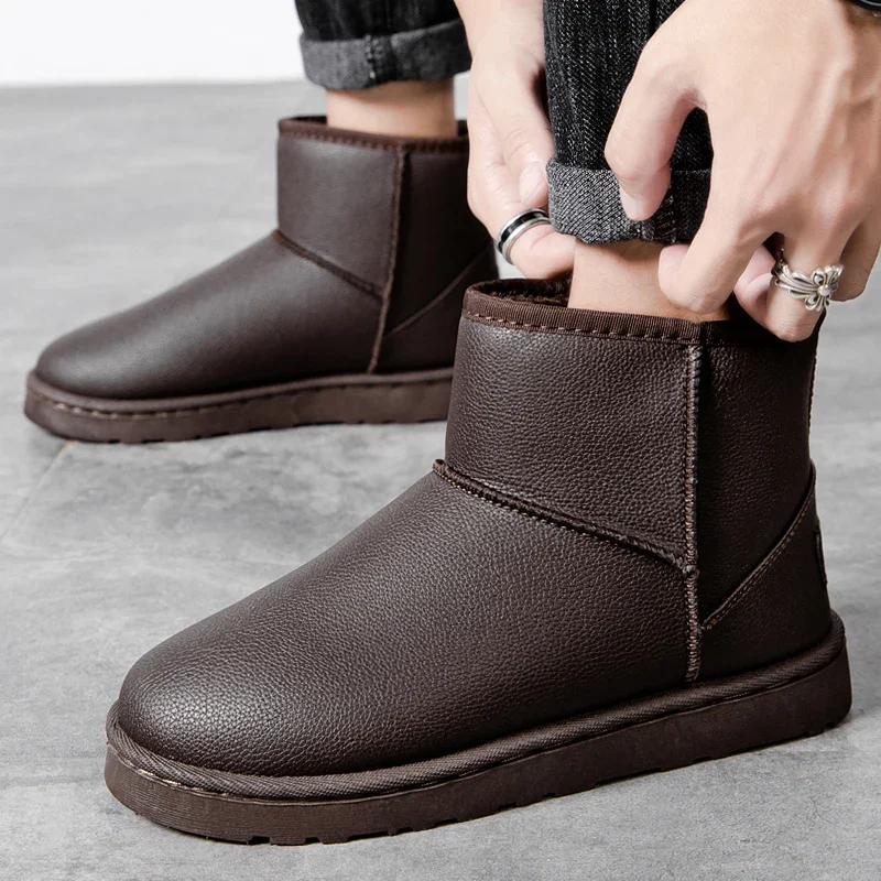 

2023 New Winter Snow Boots Waterproof Pu Anti-slip Solid Color High-top Fashion Plus Velvet Comfortable and Warm Men's Shoes
