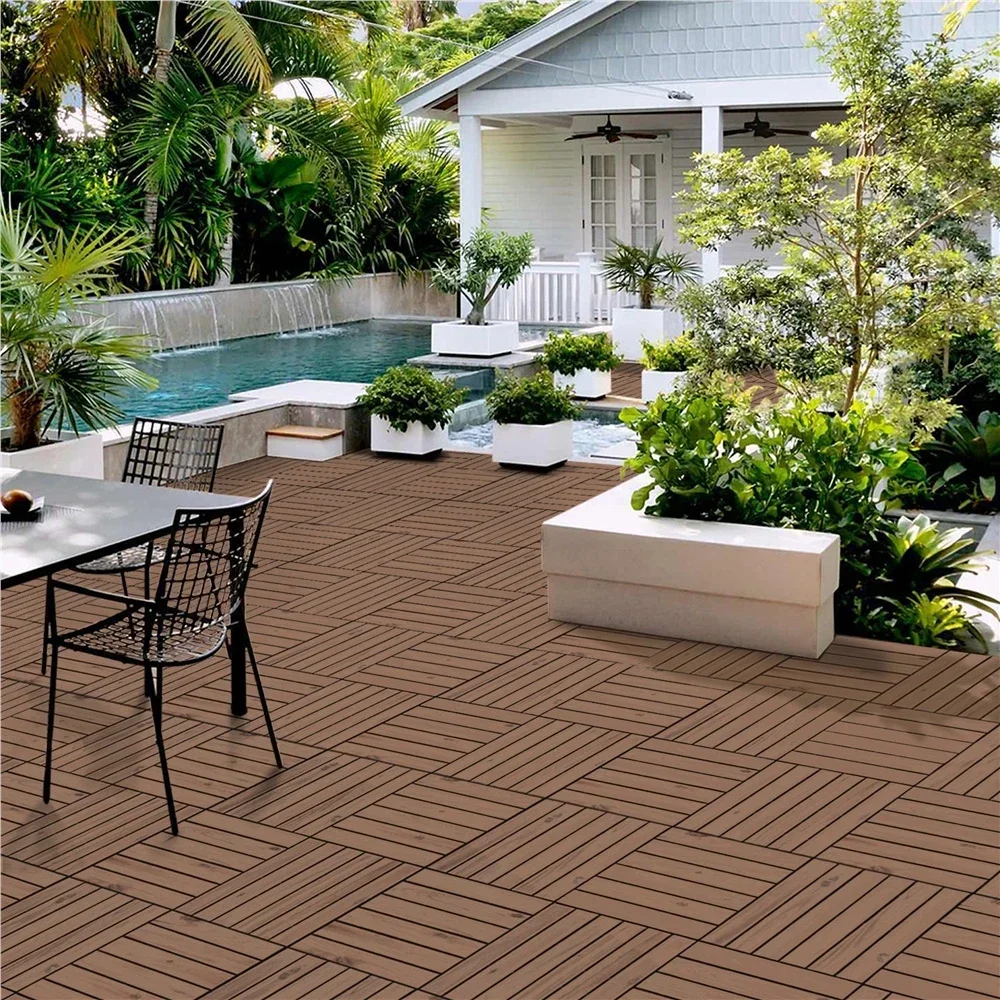 21pcs Splicing Solid Wood Flooring, Solid Splicing Terrace Tiles, Quick Splicing DIY Terrace, Deck Garden, and Poolside Flooring
