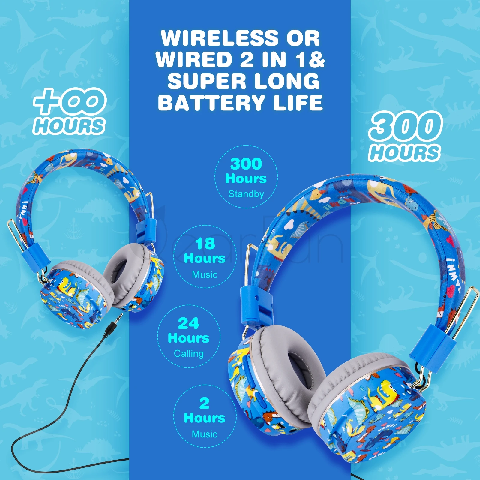 MyGiftHome Dinosaur Kids Headphones Wirless Bluetooth Headset