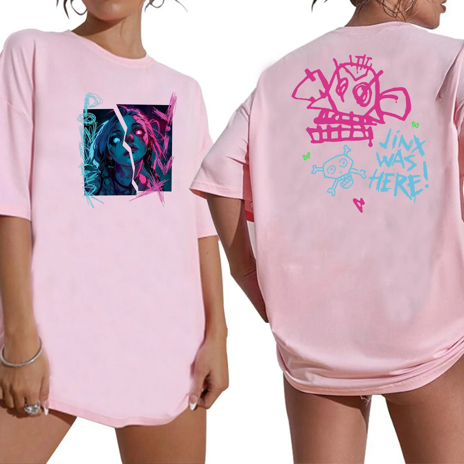 Arcane Broken Jinx Graffiti Art Extra Large T-shirt O-Neck Short Sleeve Fashion Oversize Shirts 3