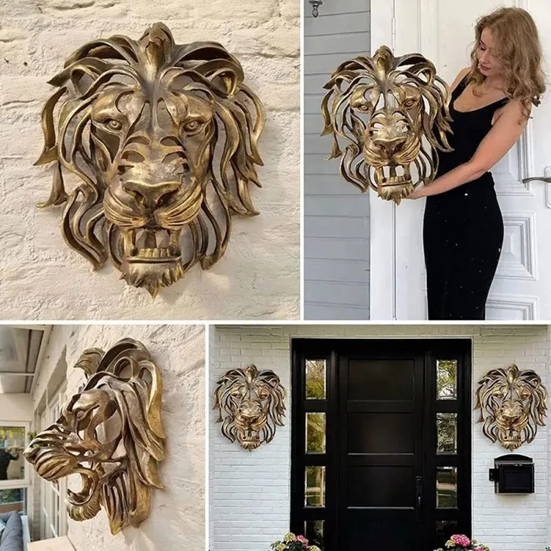 

Large Lion Head Wall Mounted Art Sculpture Gold Resin Lion Head Art Wall Luxury 3d Handmade Resin Lion Wall Hanging Decor