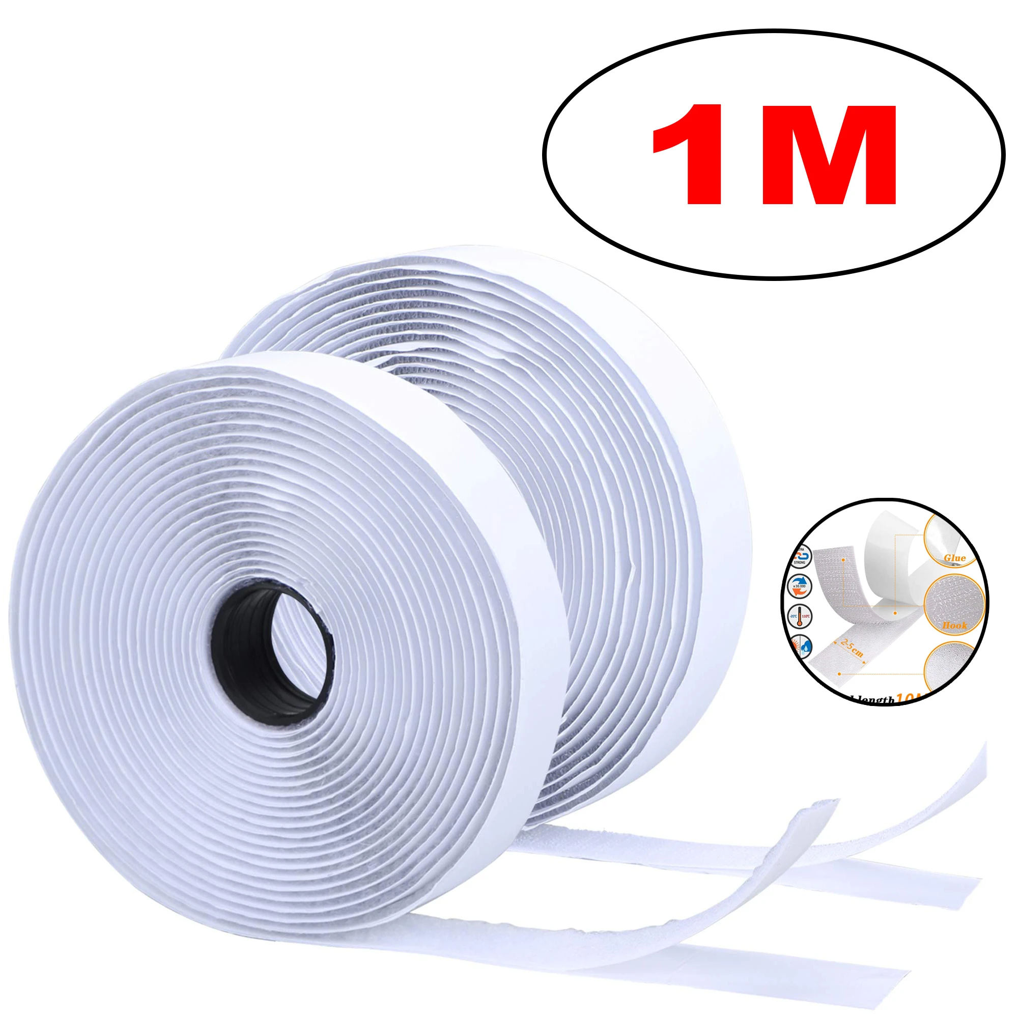 Self-Adhesive Hook and Loop Tape Fastener - Heavy-Duty Double-Sided Velcro Roll