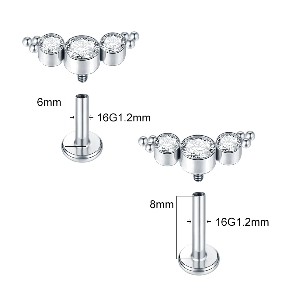 1PC G23 Titan Ohr Labret Piercings Flache Rückseite Ohrringe Kristall Cluster Helix Tragus Piercing Knorpel Lappen Piercing Schmuck – Detail 16