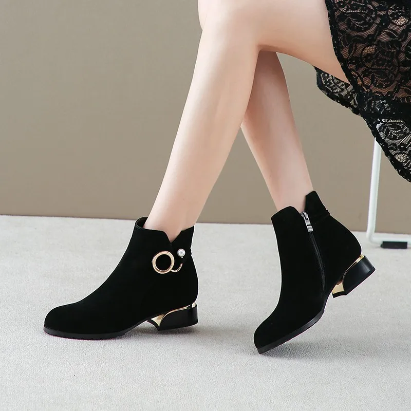 TSTCTB 2022 Women's Shoes Women Ankle Boot Low Heel Shoe Plus Size 43 Short Cow Suede Female Shoes Ladies Autumn Winter Boots