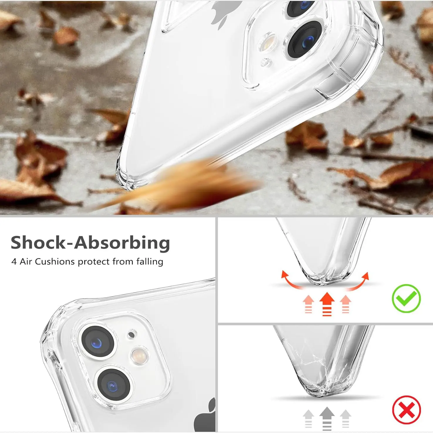 Shockproof Clear Phone Case with Card Holder Pocket - Soft TPU Design