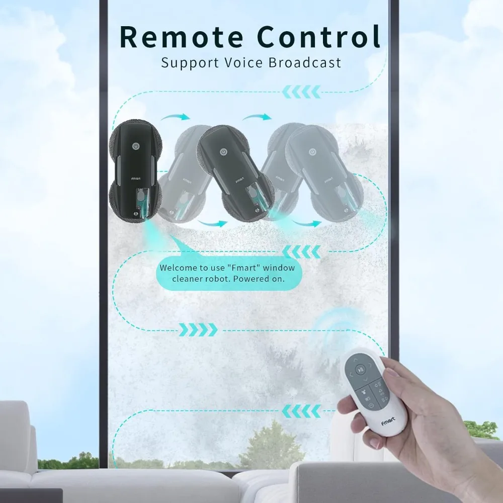 Robot Window Cleaner,3800PA,Auto Ultrasonic Spray and Voice Assistant Control,12 Microfiber Cloths, for Indoor/Outdoor High Rise 3