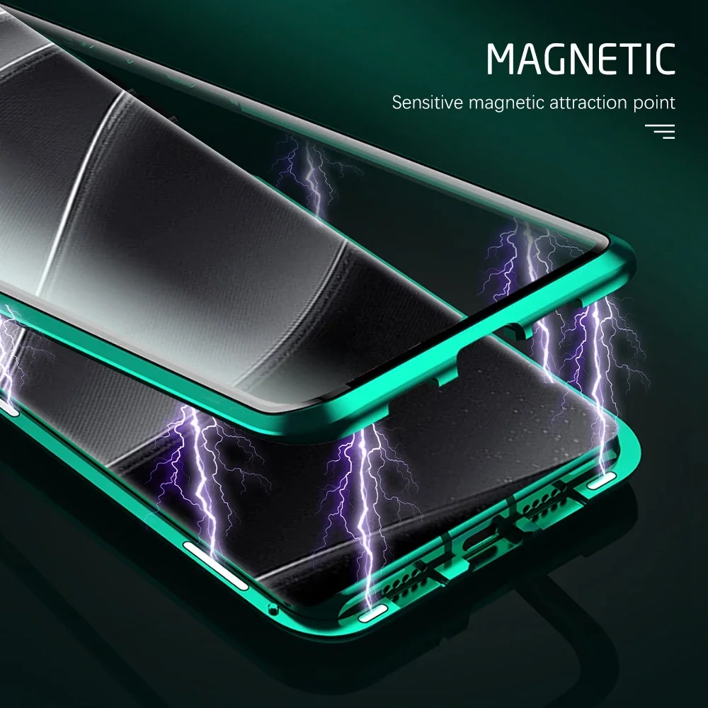 360 Full Body Clear Double-Sided Glass Magnetic Shockproof Metal Phone Case