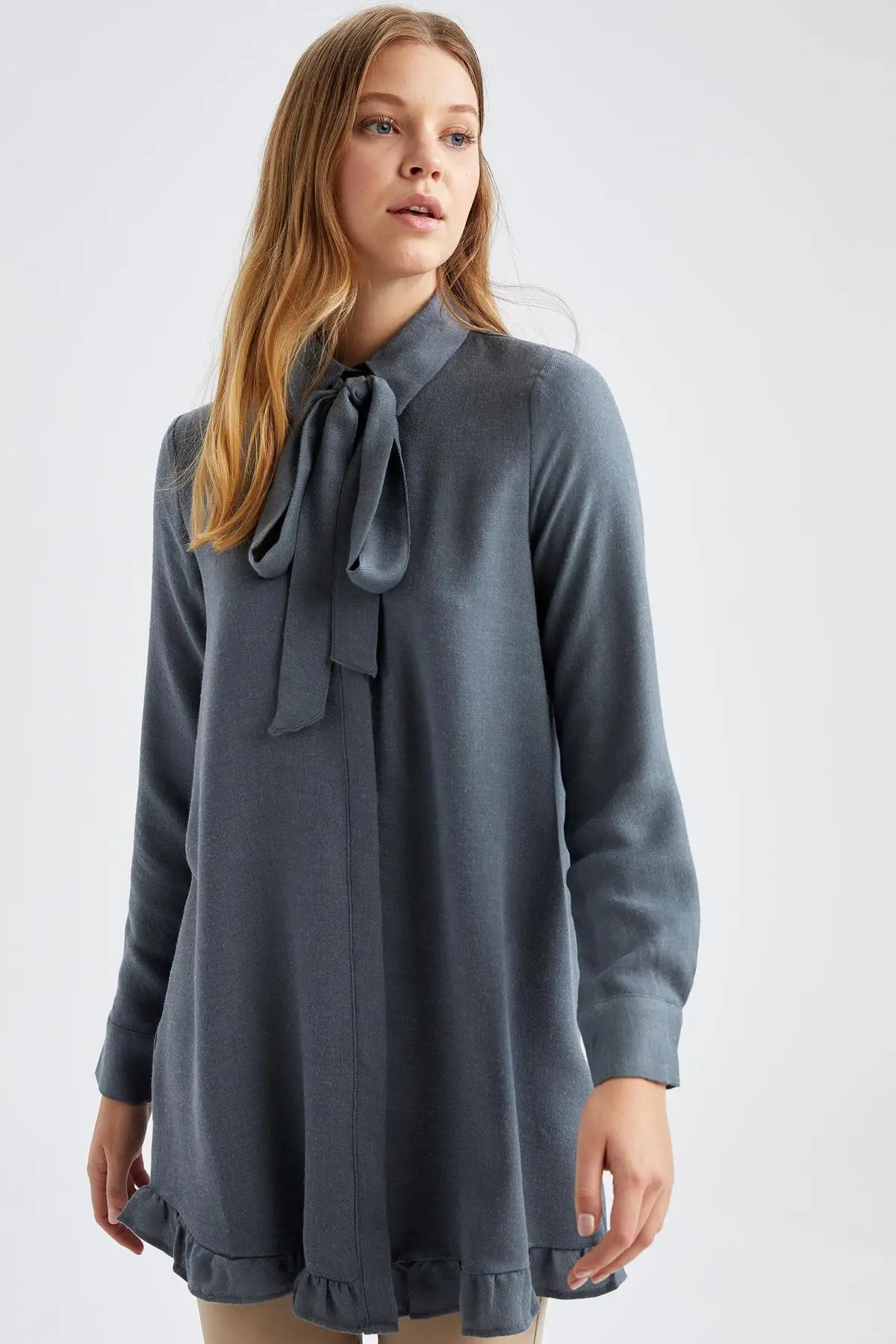 Defact-camisas y blusas de Invierno para mujer, camisa con cuello de bufanda, camisa de ajuste relajante, túnica tejida, Tops informales para mujer, Fashion-T0849AZ20WN