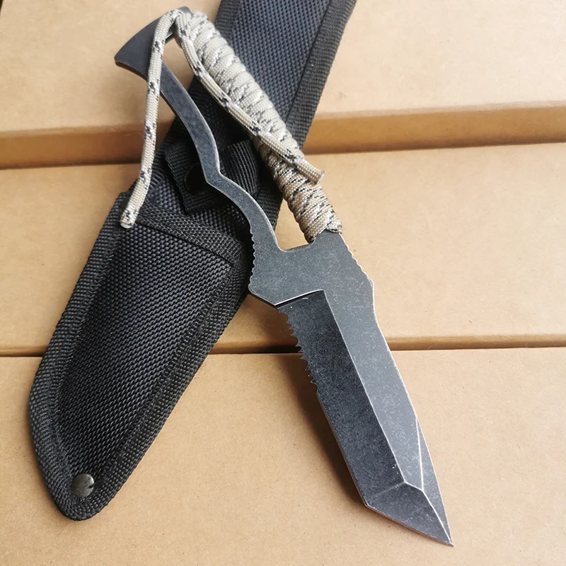 

Тактический нож с фиксированным лезвием 5CR15MOV, пилообразный нож с нейлоновой ножкой, нож для кемпинга и выживания, прямой уличный инструмент для повседневного использования
