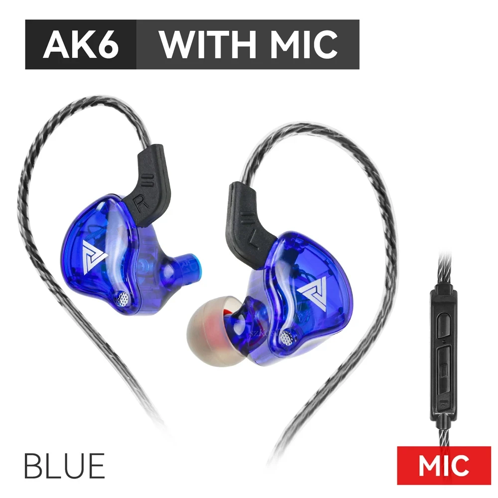 AK6 유선 헤드폰 듀얼 드라이브 하이파이 이어폰, 마이크 포함, 3.5mm 스포츠 러닝 음악 이어버드, 베이스 스테레오 헤드셋, 오리지널