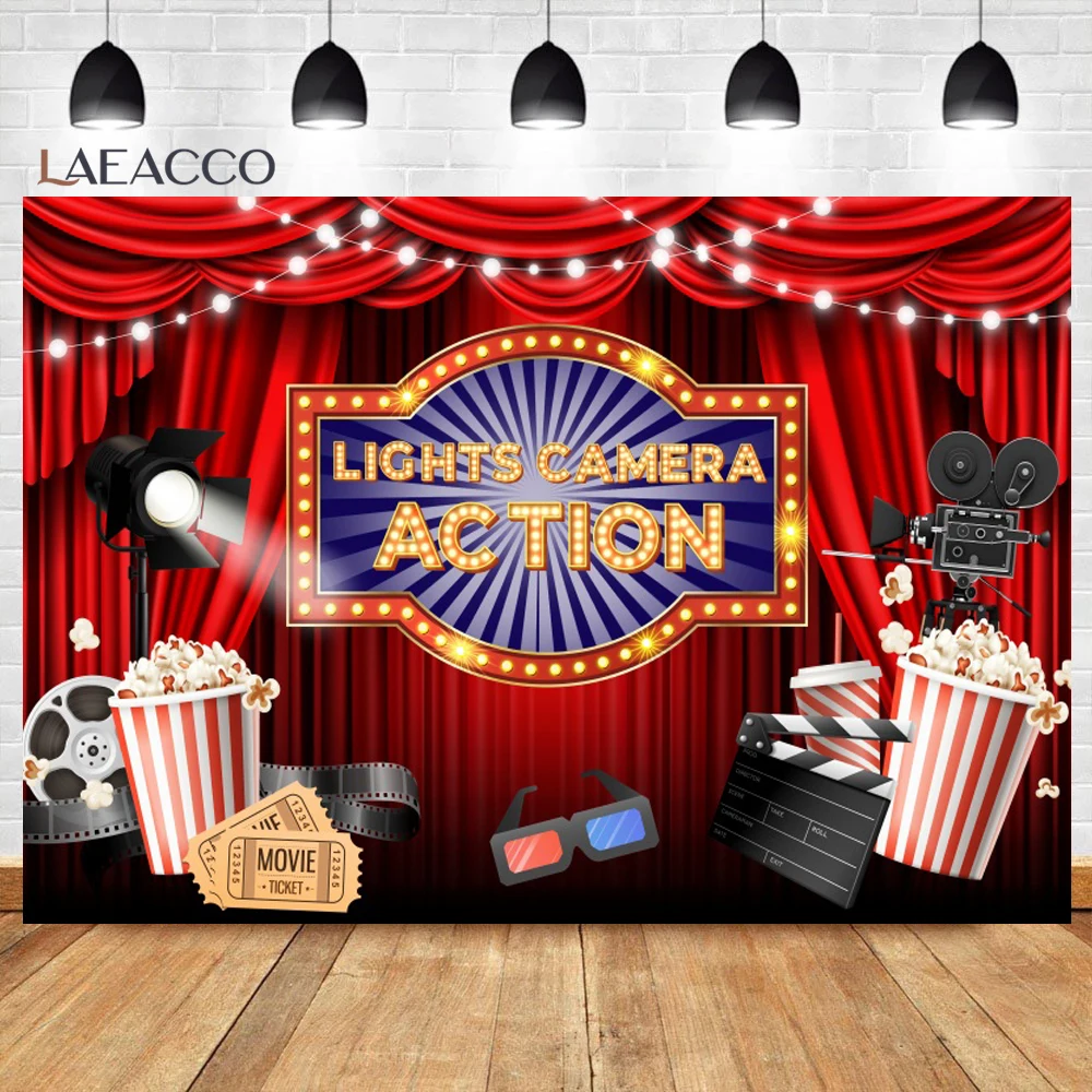 Cinema Film Theme Birthday Photo Backdrop Popcorn Stage Red Carpet Birthday Party Photocall Photography Background Photo Studio photo backdrop