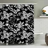 Black White Floral Shower Curtain Fabric Decor for Bathroom Extra Long Size Customize Option Available 4
