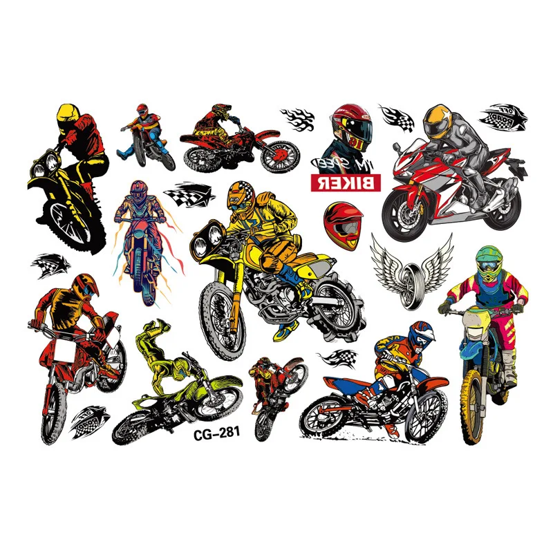 Dirt Bike Motorcycle Kids Tattoo Stickers Racing Figure Cartoon Boys Girls Christmas Birthday Party Supplies Decoration Kid Gift tattoo sticker temporary tattoos