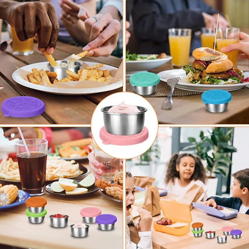 1pc Salad Dressing Container With 1.35oz/40ml Reusable Stainless Steel Cup And Leakproof Silicone Lids For Lunch Box And Picnic
