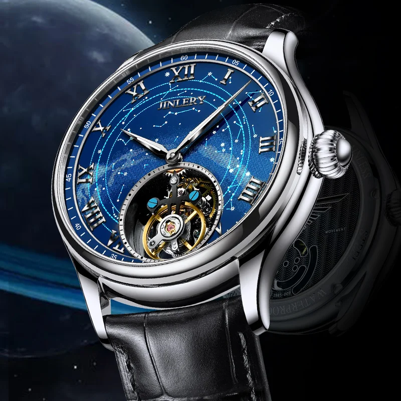 NEW Super Jinlery True Flying Tourbillon Watch for Men Milky Way Star Sapphire Dial Luxury Leather Male Mechanical Wrist Watch пазл super 3d wish upon a star желание на звезду 500 деталей