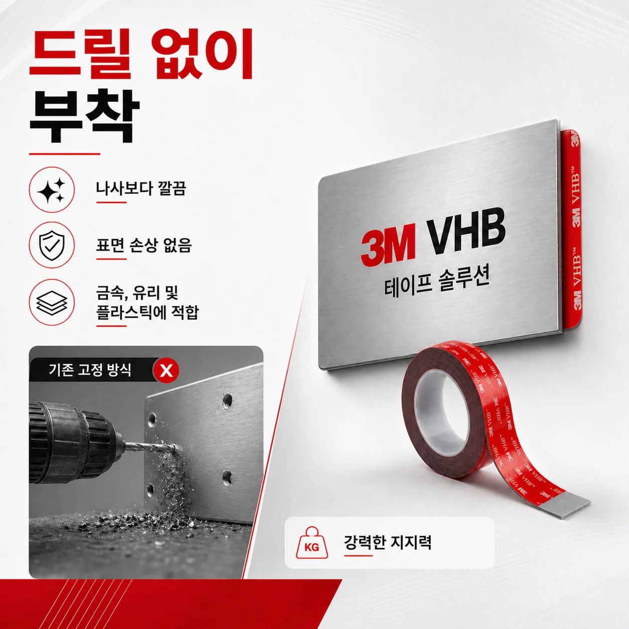 3M 5611 VHB 양면 테이프 1.1mm 회색 고강도 방수 아크릴 폼테이프, 자동차 몰딩 스포일러 엠블럼용