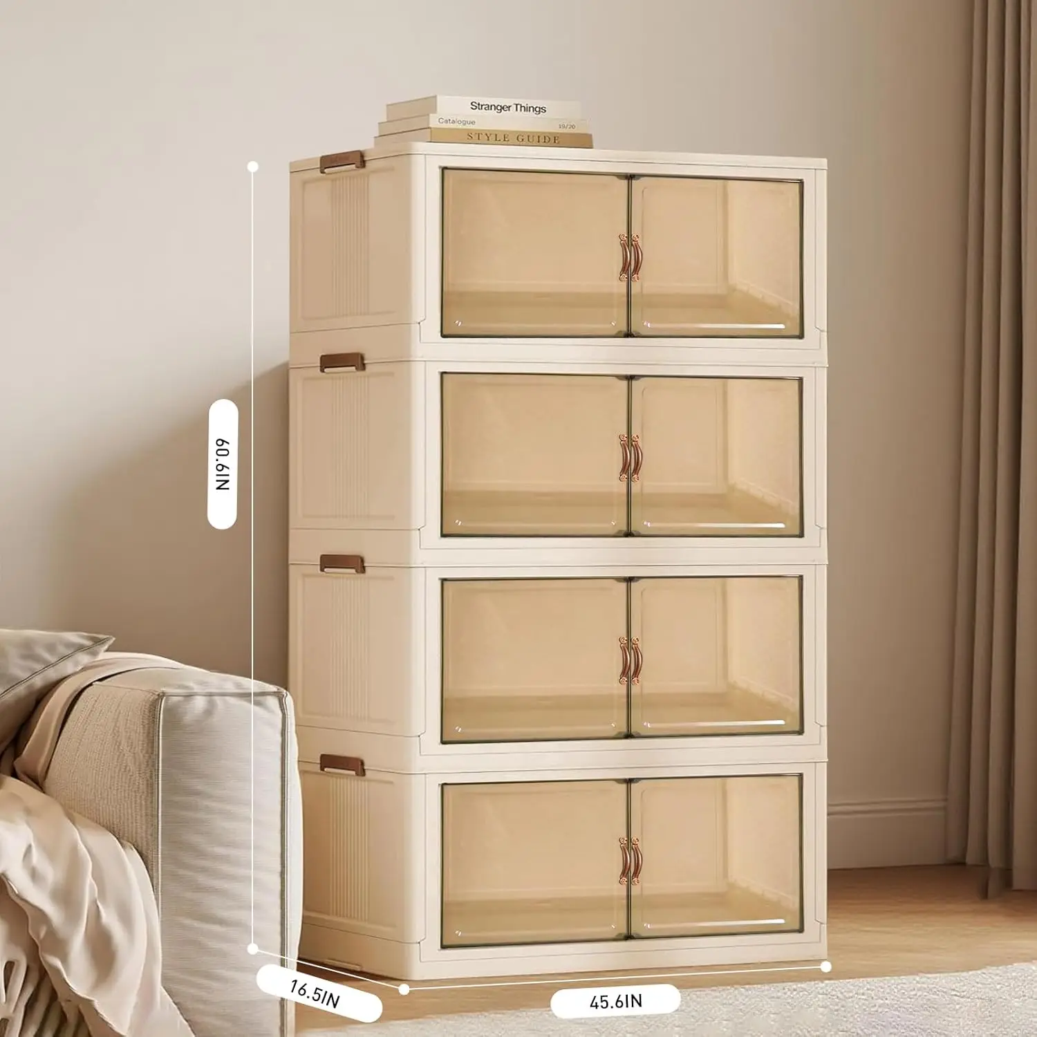 Stackable Storage Bins with Lids,Plastic Storage Cabinet & Collapsible Storage Bins for Bedroom,Living Room