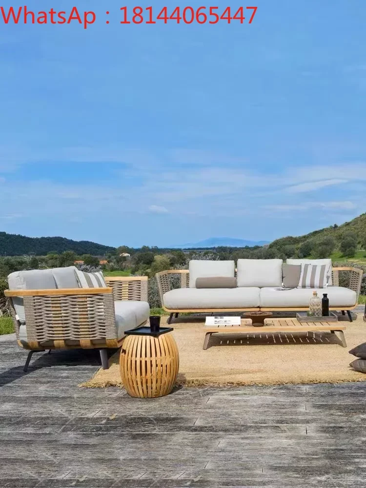 

Custom-made outdoor sofa teak courtyard garden designer rattan chair hotel solid wood anticorrosive coffee table furniture