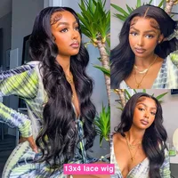 Perruque Lace Front Wig Body Wave brésilienne naturelle 180%, cheveux humains, 13x6, 13x4, pre-plucked, pour femmes, 360 4
