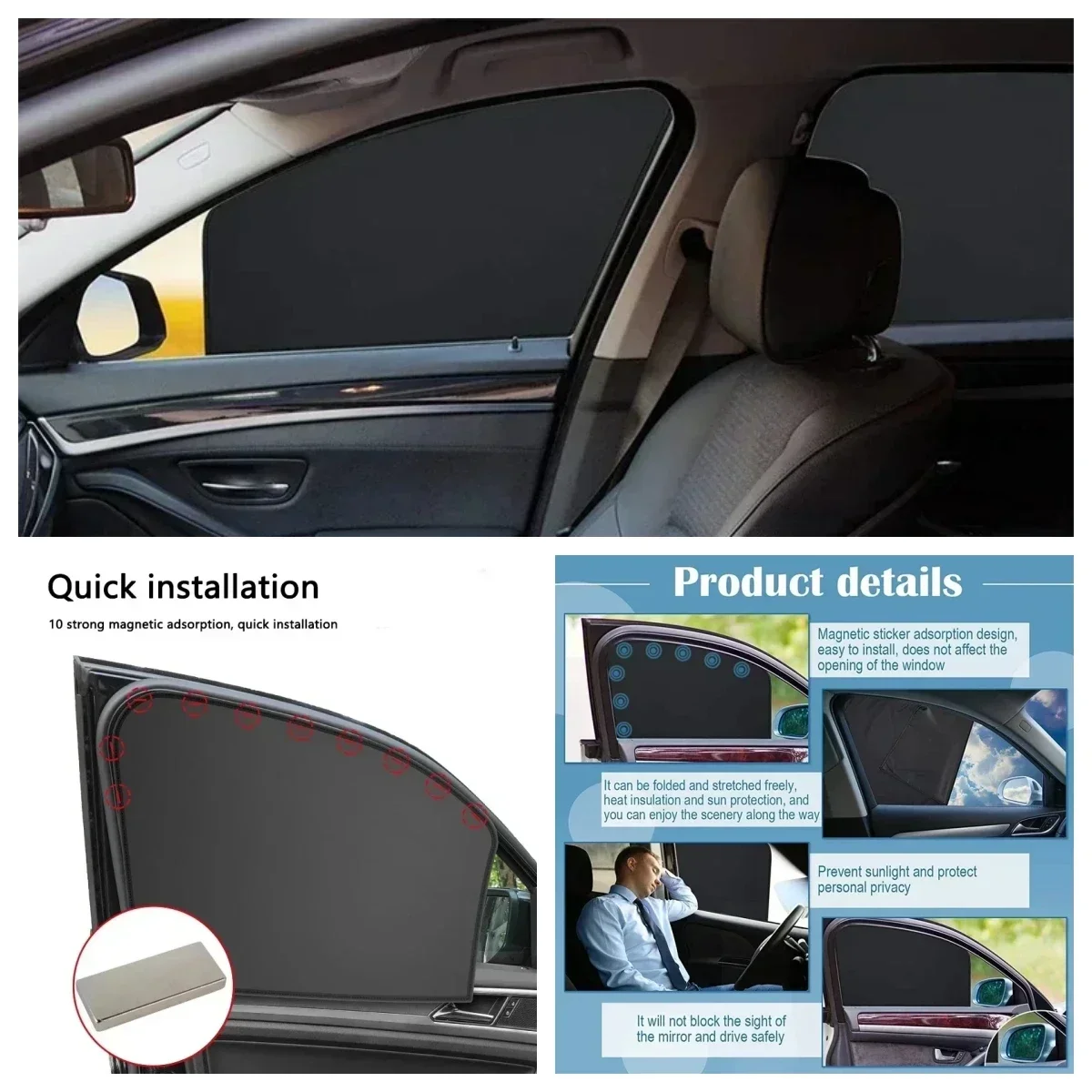 Magnetic Car Window Sunshade Cover Summer UV Protection Car Side Front Rear Window Mesh Curtain Protector Cover Auto Accessories car window sunshade