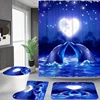 Romantic Dolphin Heart Ocean Theme Bathroom Set - Waterproof Shower Curtain, Toilet Lid Cover, Bath Mat, and Contour Mat 4