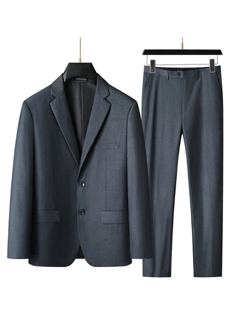 Traje y pantalones informales de negocios 2025 para hombre, conjunto de dos piezas, talla grande XL-9XL, bonito vestido de novia todo en uno de Color sólido