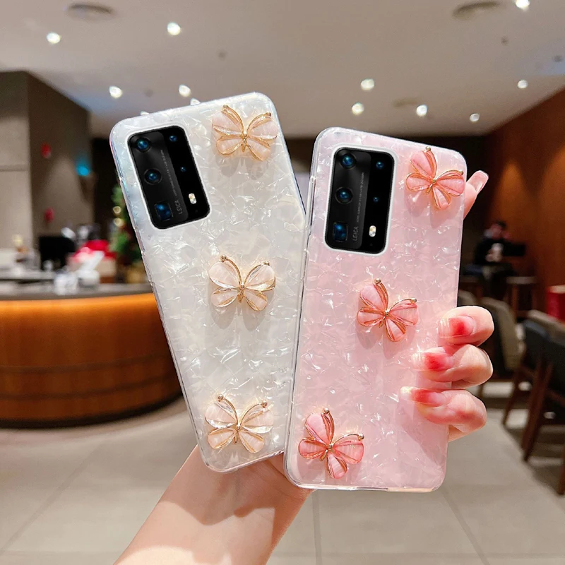 Custodia Morbida Per Telefono Decorazione A Farfalla Per Huawei P30 Pro P40 Pro Plus P40 Lite 5G 6.5 P50Pro P60Pro P60 Cover Posteriore Con Protezione
