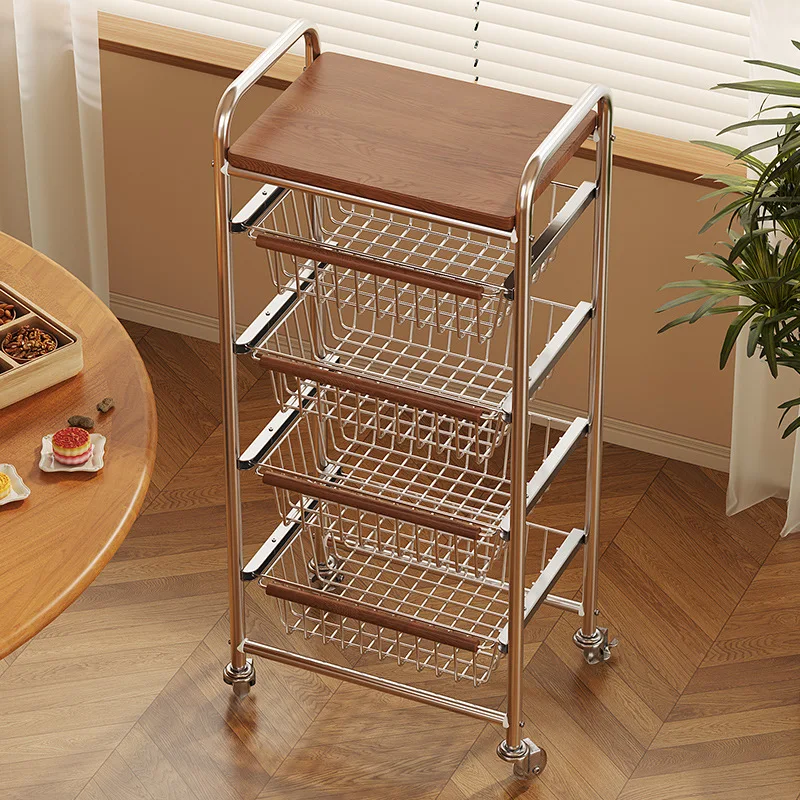 Mobile Kitchen Trolley Medieval Trolley Living Room Snack Storage Rack Home Kitchen Vegetable Wall Shelf Universal Pulley Cart
