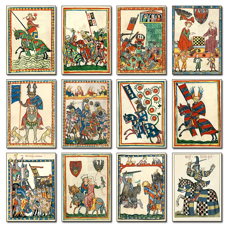 Vintage Medieval Lovers on Horse Canvas Art Print - Retro European Wall Décor