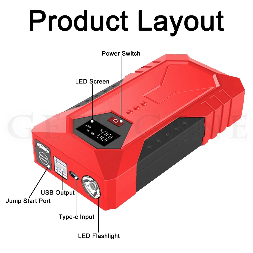 GKFLY 18000mAh Car Jump Starter Portable Power Bank Car Battery Booster 12V Starting Device for Petrol Diesel 6.0L/4.0L