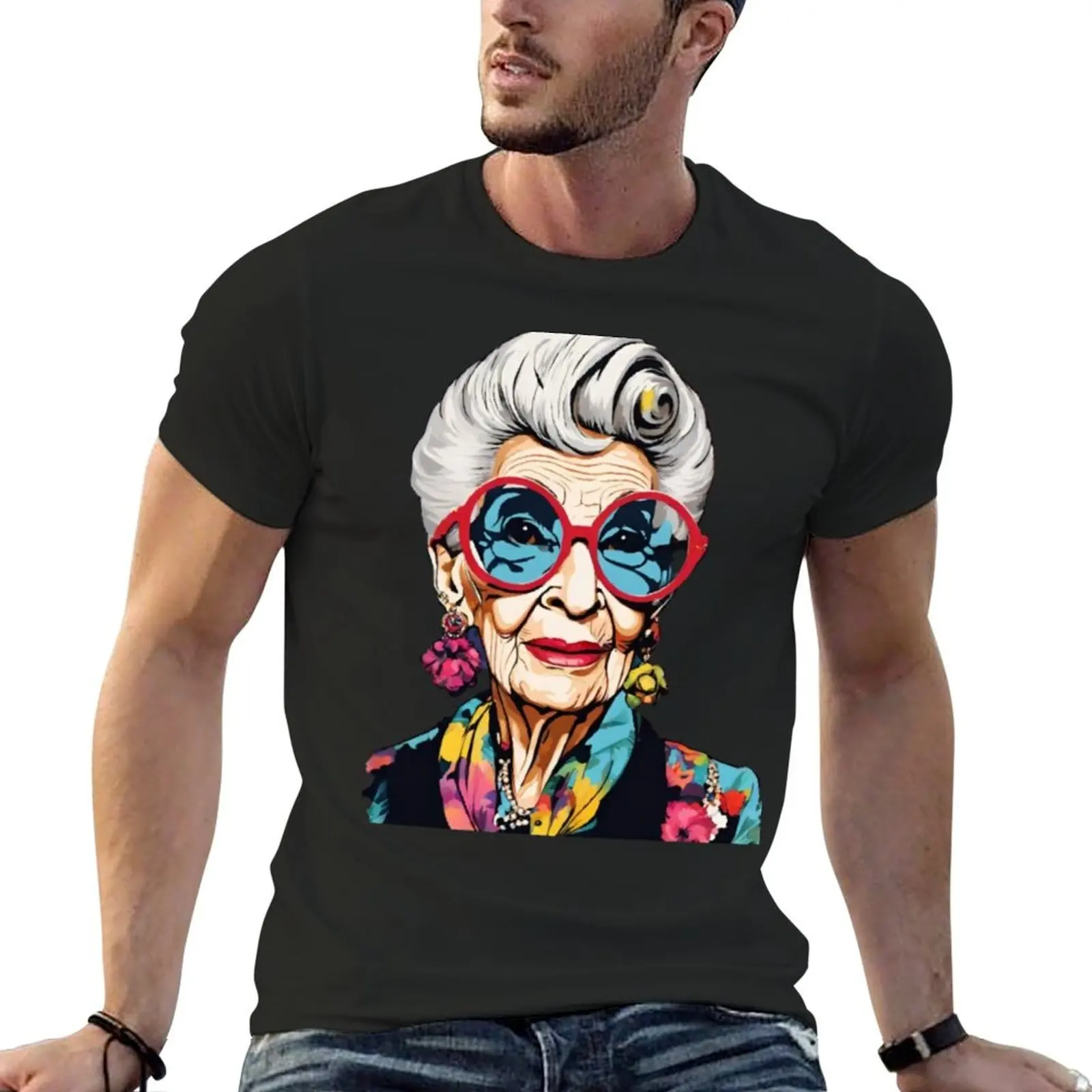 

Iris Apfel Portrait T-Shirt quick-drying man clothes graphic tee shirt blue archive mens tall t shirts