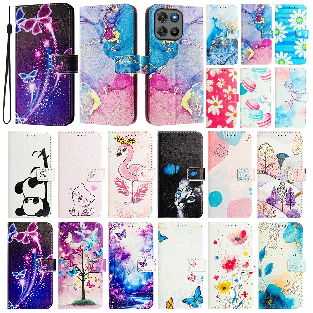 Luxury Coloured Drawing Wallet Stand Case with Card Slots and Flip Cover
